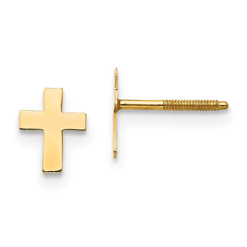 Children's 14k Yellow Gold Tiny 5mm Polished Cross Screw Back Earrings, Item E10108 by The Black Bow Jewelry Co.