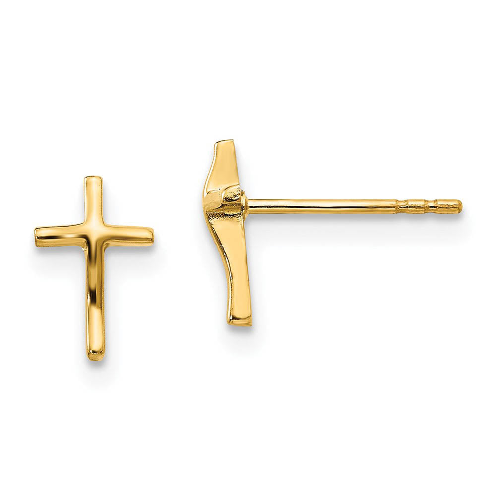 Children's 14k Yellow Gold 8mm Polished Latin Cross Post Earrings, Item E10109 by The Black Bow Jewelry Co.