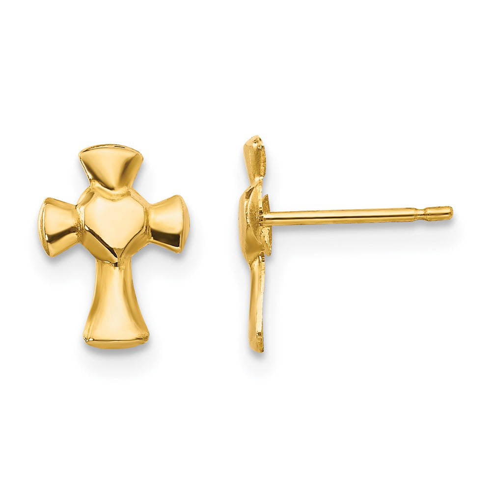 Children's 14k Yellow Gold 10mm Pattee Heart Cross Post Earrings, Item E10127 by The Black Bow Jewelry Co.