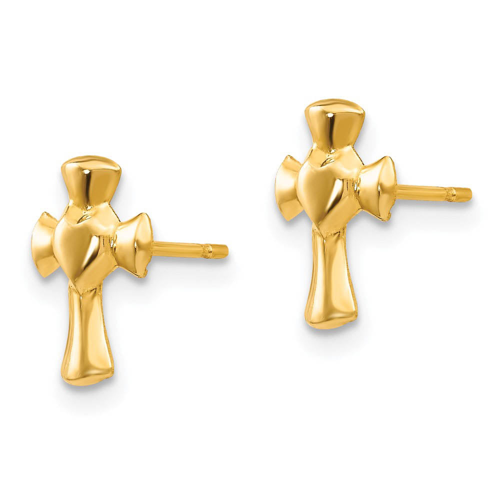 Alternate view of the Children's 14k Yellow Gold 10mm Pattee Heart Cross Post Earrings by The Black Bow Jewelry Co.