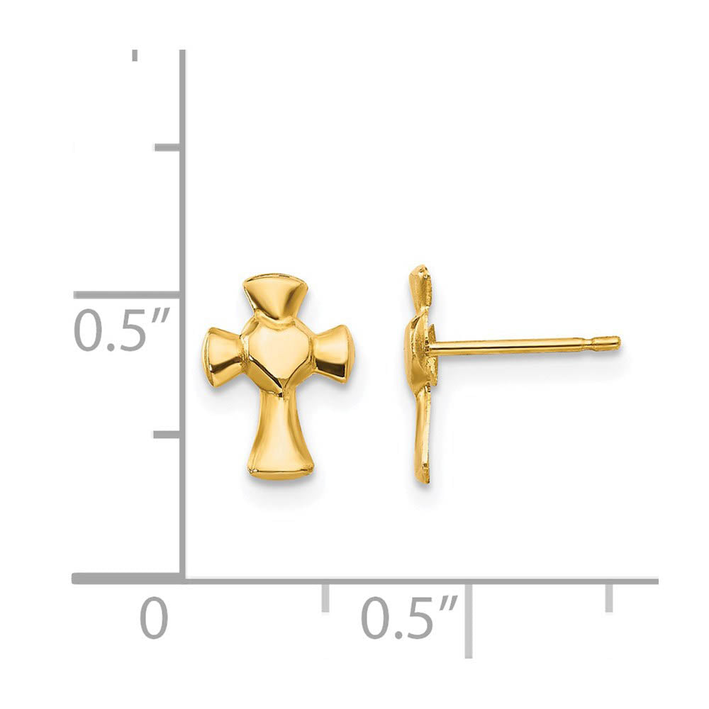 Alternate view of the Children's 14k Yellow Gold 10mm Pattee Heart Cross Post Earrings by The Black Bow Jewelry Co.
