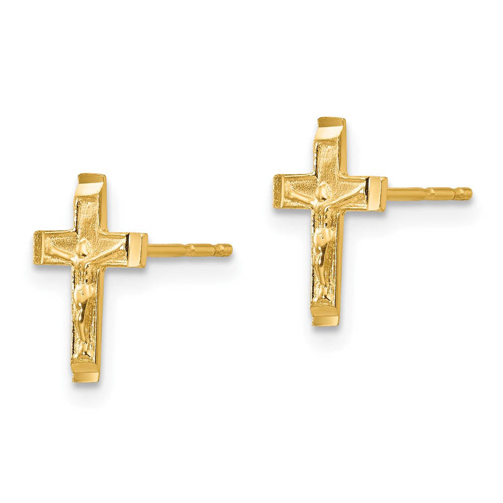 Alternate view of the Children's 14k Yellow Gold 10mm Crucifix Cross Post Earrings by The Black Bow Jewelry Co.