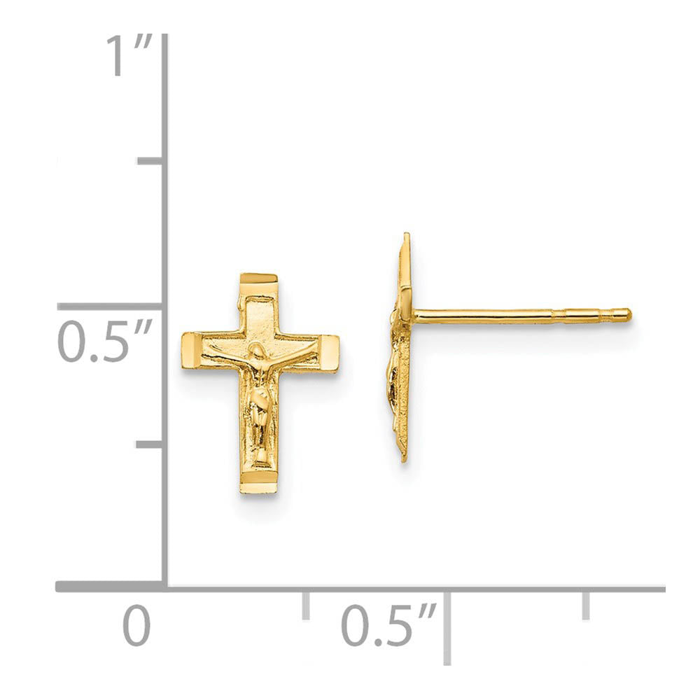 Alternate view of the Children's 14k Yellow Gold 10mm Crucifix Cross Post Earrings by The Black Bow Jewelry Co.