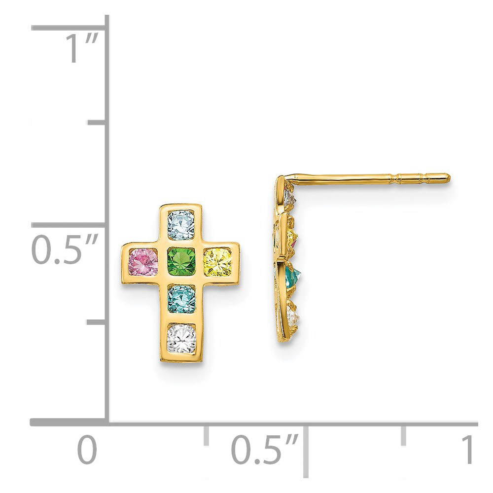 Alternate view of the Children's 14k Yellow Gold & CZ 10mm Jeweled Cross Post Earrings by The Black Bow Jewelry Co.