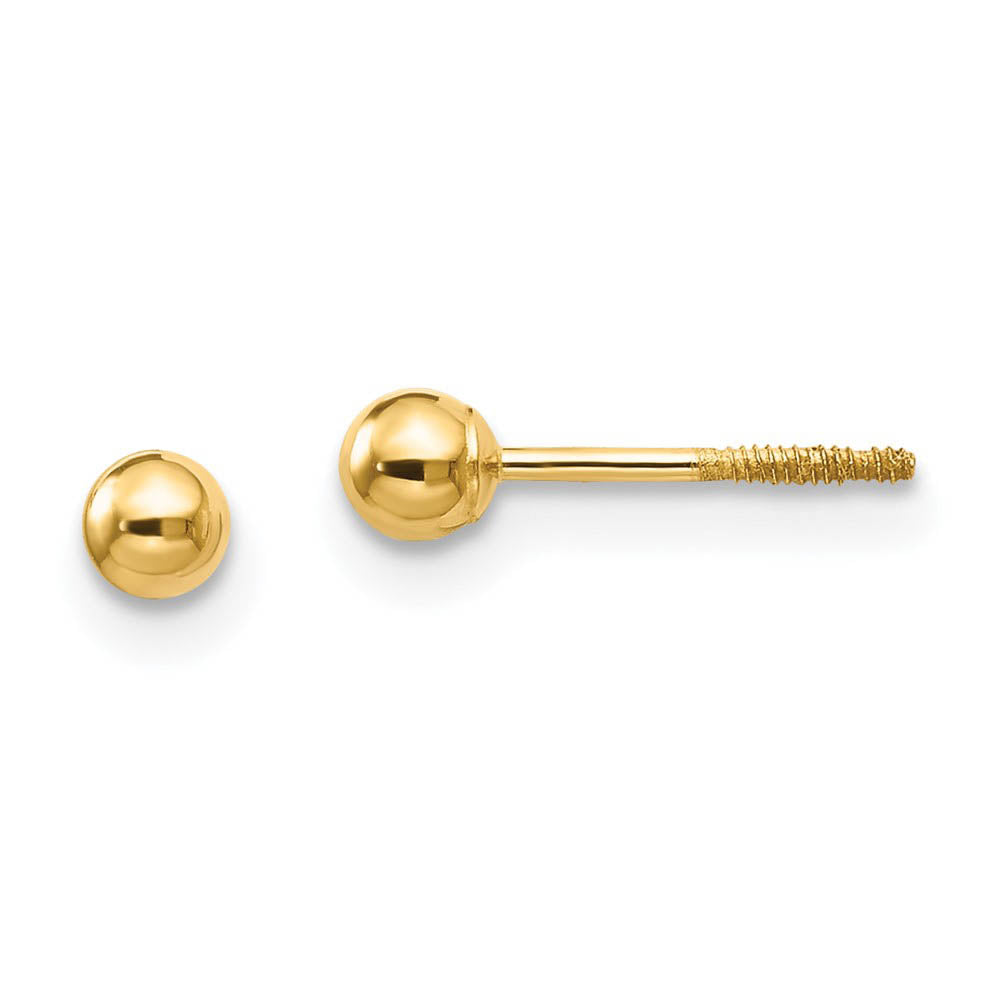 3mm Polished Ball Screw Back Stud Earrings in 14k Yellow Gold, Item E10165 by The Black Bow Jewelry Co.
