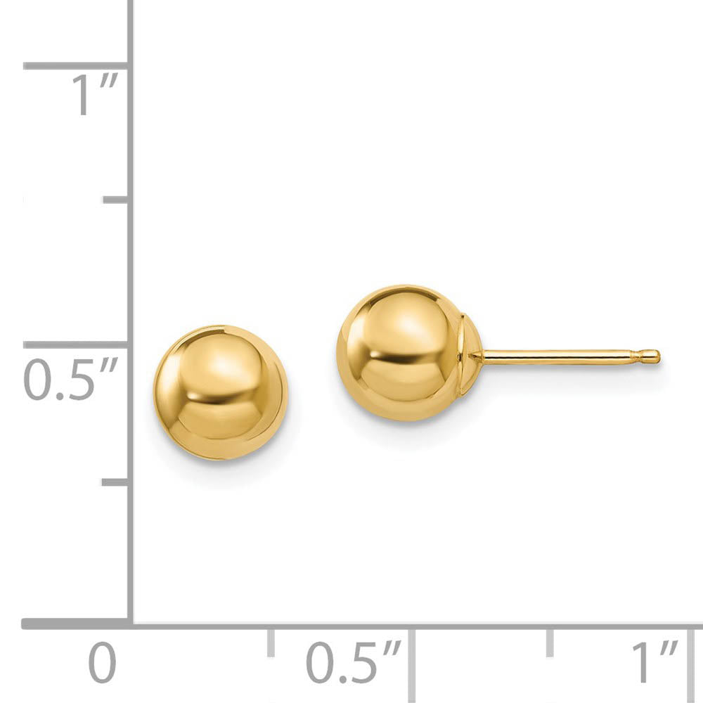 Alternate view of the 6mm Polished Ball Friction Back Stud Earrings in 14k Yellow Gold by The Black Bow Jewelry Co.