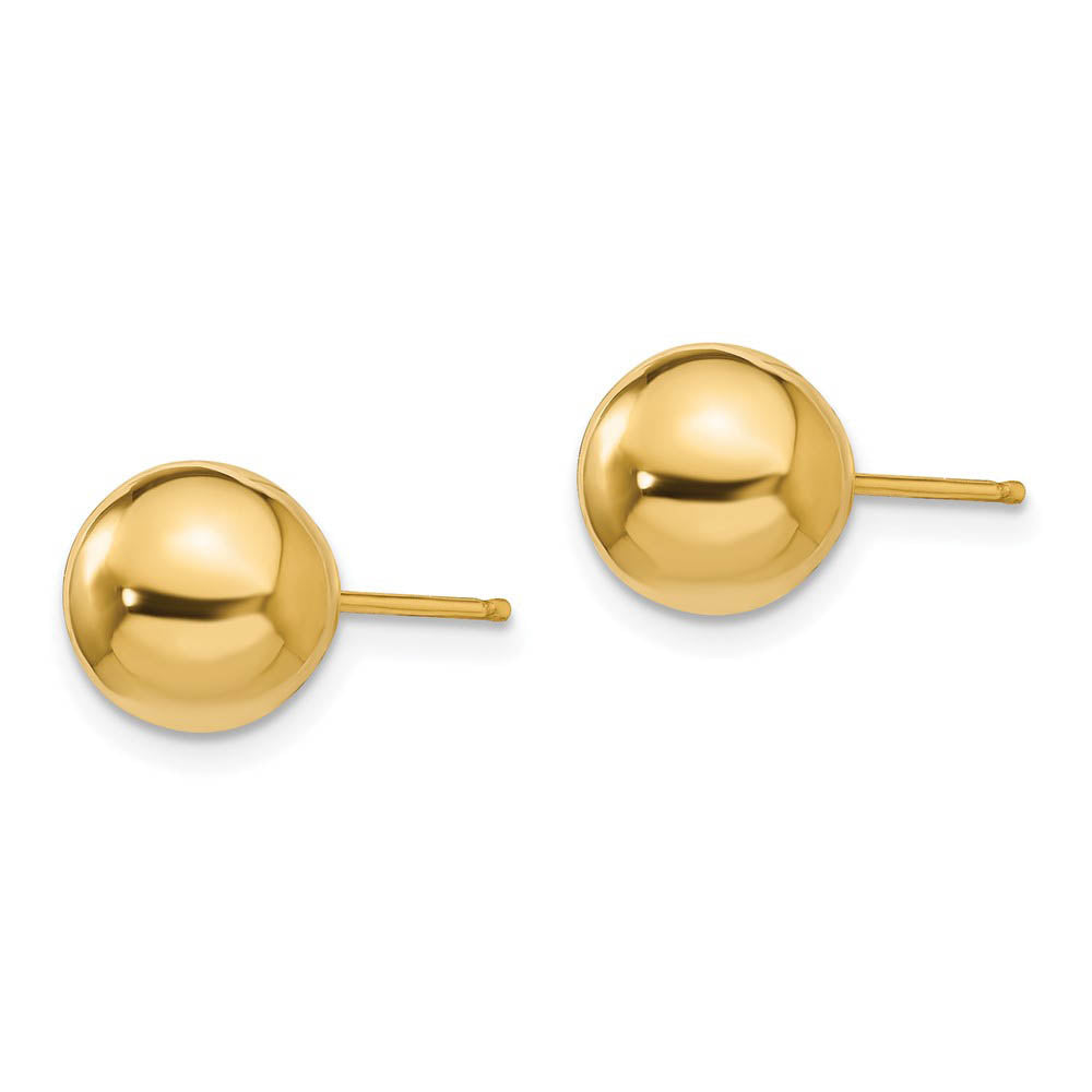 Alternate view of the 8mm Polished Ball Friction Back Stud Earrings in 14k Yellow Gold by The Black Bow Jewelry Co.
