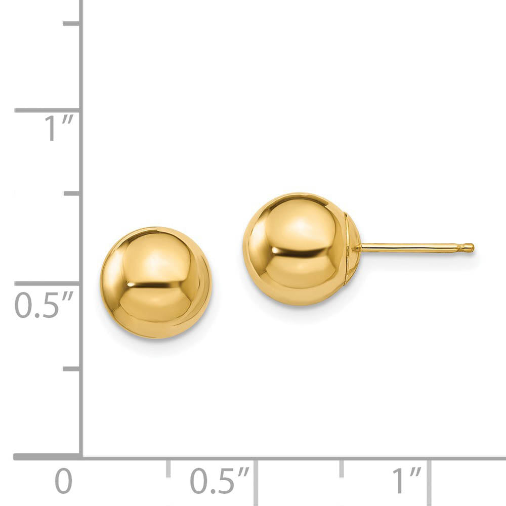 Alternate view of the 8mm Polished Ball Friction Back Stud Earrings in 14k Yellow Gold by The Black Bow Jewelry Co.