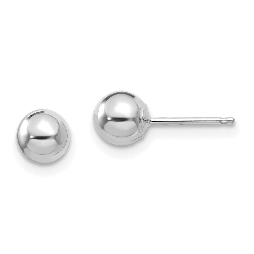 14k White Gold 5mm Polished Ball Silicone Push Back Stud Earrings, Item E10175 by The Black Bow Jewelry Co.