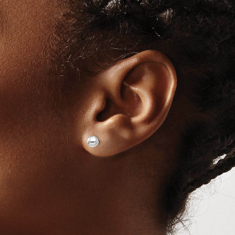 Alternate view of the 14k White Gold 5mm Polished Ball Silicone Push Back Stud Earrings by The Black Bow Jewelry Co.