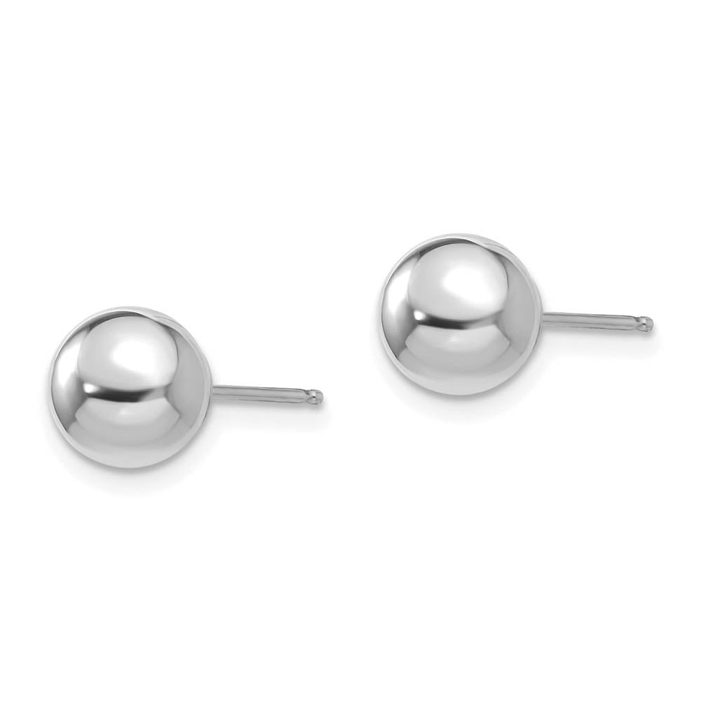 Alternate view of the 14k White Gold 7mm Polished Ball Silicone Push Back Stud Earrings by The Black Bow Jewelry Co.