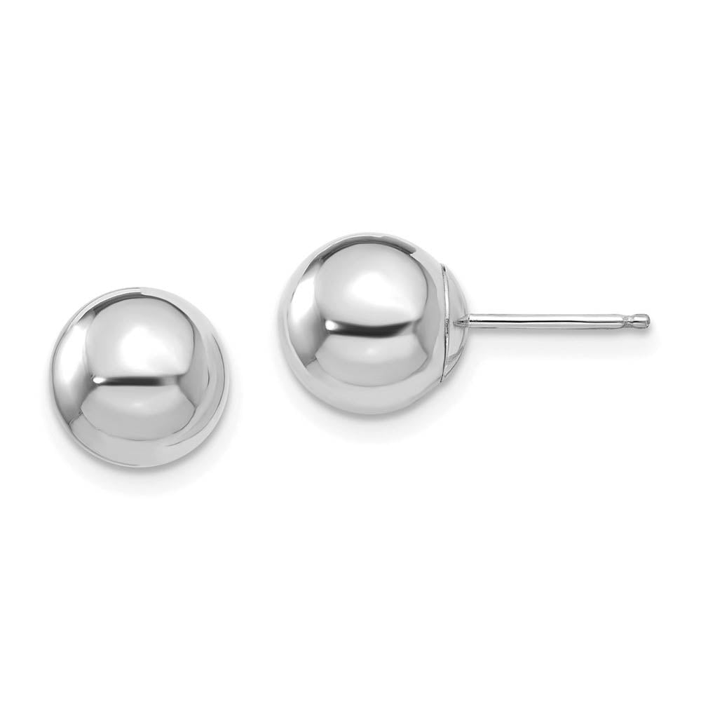 14k White Gold 8mm Polished Ball Silicone Push Back Stud Earrings, Item E10178 by The Black Bow Jewelry Co.