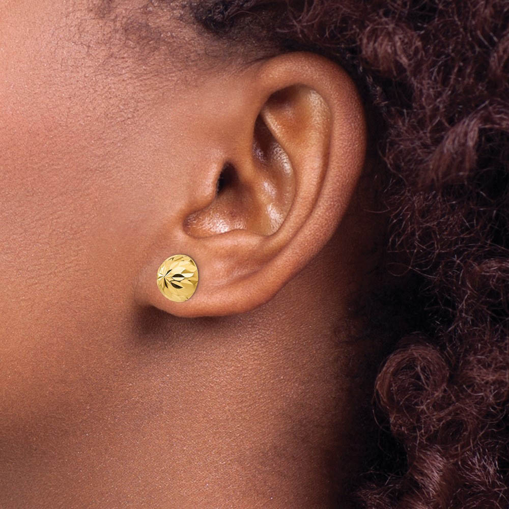 Alternate view of the 9mm Diamond-cut Half-Ball Post Earrings in 14k Yellow Gold by The Black Bow Jewelry Co.