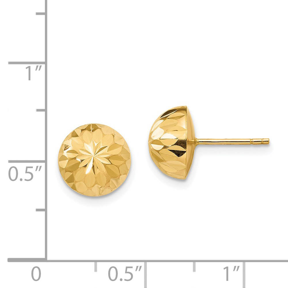 Alternate view of the 9mm Diamond-cut Half-Ball Post Earrings in 14k Yellow Gold by The Black Bow Jewelry Co.