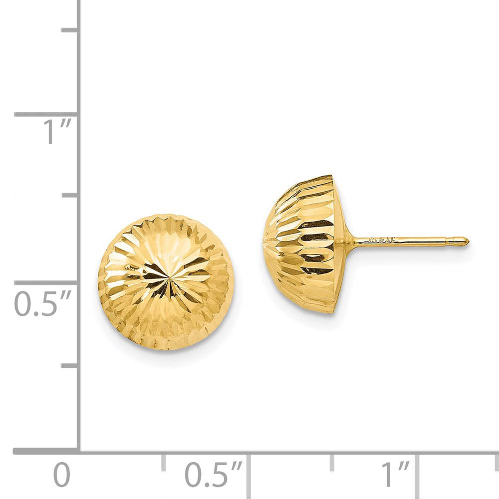 Alternate view of the 10mm Diamond-cut Half-Ball Post Earrings in 14k Yellow Gold by The Black Bow Jewelry Co.