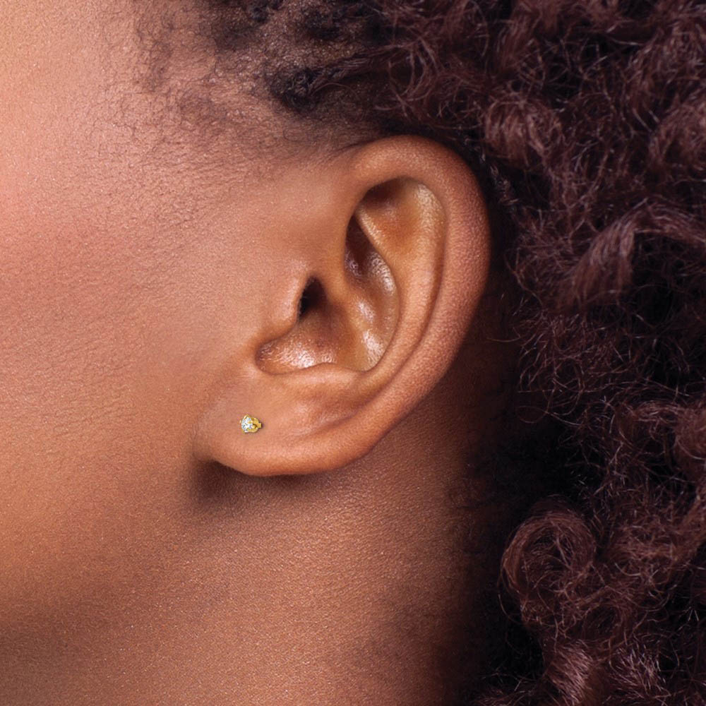 Alternate view of the Kids 14k Yellow Gold & Crystal Reversible 3mm Ball Screw Back Earrings by The Black Bow Jewelry Co.