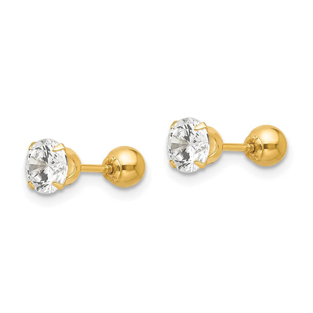 Alternate view of the Reversible 5mm Crystal and Ball Screw Back Earrings in 14k Yellow Gold by The Black Bow Jewelry Co.