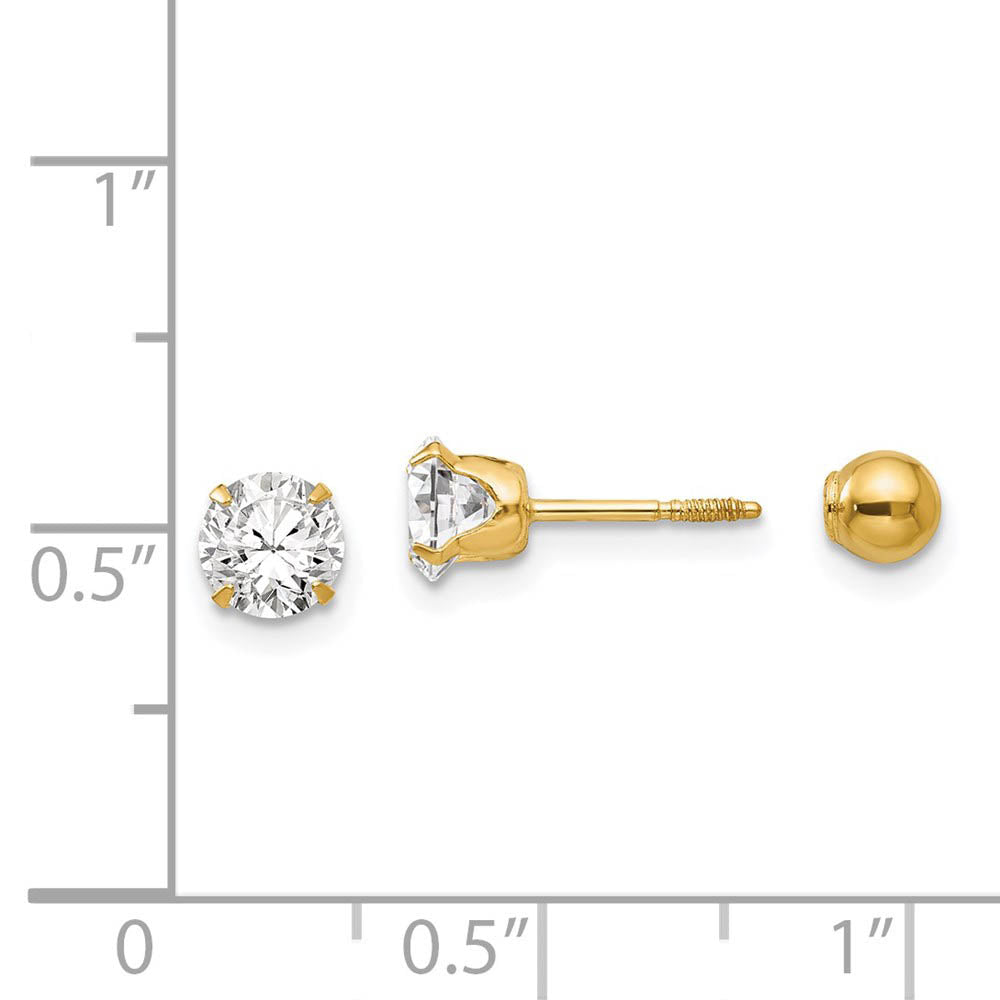 Alternate view of the Reversible 5mm Crystal and Ball Screw Back Earrings in 14k Yellow Gold by The Black Bow Jewelry Co.