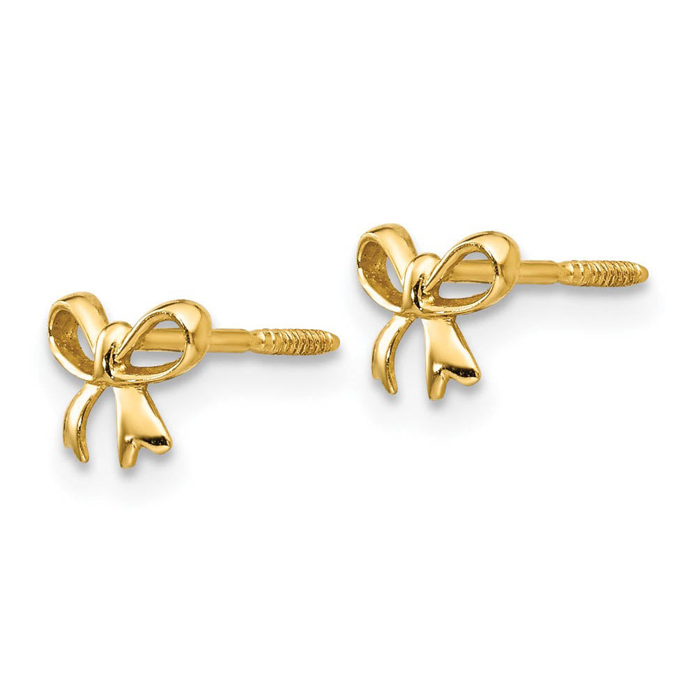 Alternate view of the Kids Petite Bow Screw Back Post Earrings in 14k Yellow Gold by The Black Bow Jewelry Co.