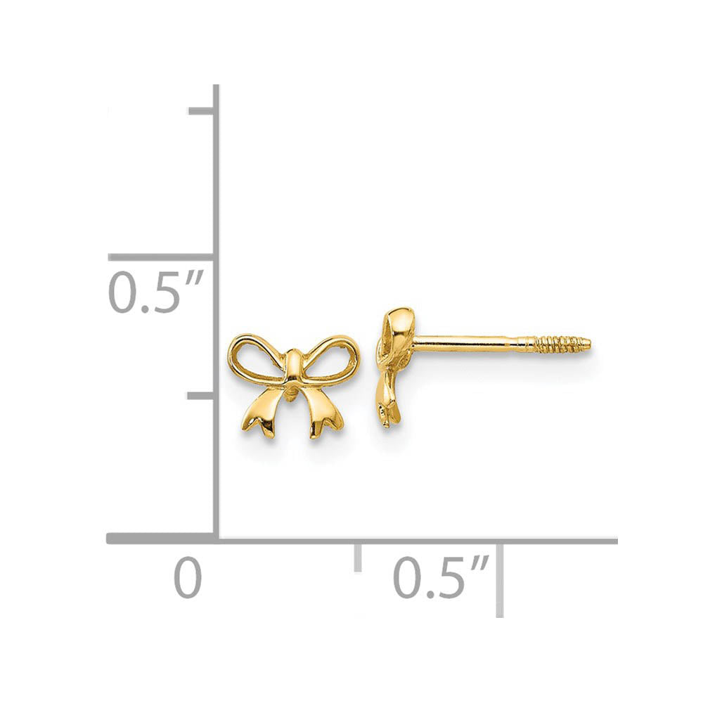 Alternate view of the Kids Petite Bow Screw Back Post Earrings in 14k Yellow Gold by The Black Bow Jewelry Co.
