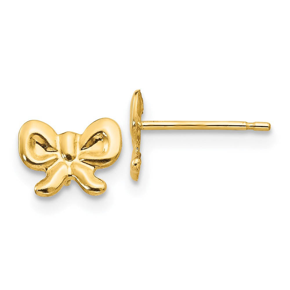 Children's 14k Yellow Gold Small Polished Bow Post Earrings, Item E10206 by The Black Bow Jewelry Co.