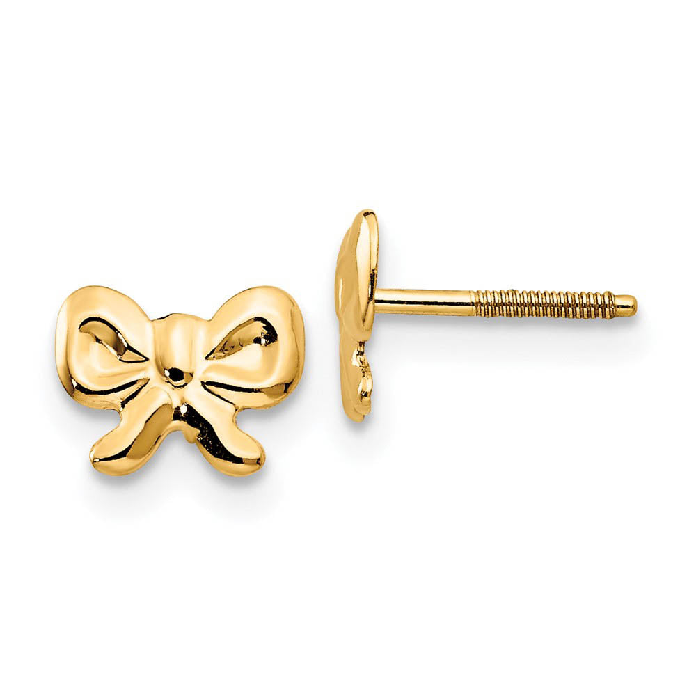 Kids Textured Bows Screw Back Earrings in 14k Yellow Gold, Item E10209 by The Black Bow Jewelry Co.