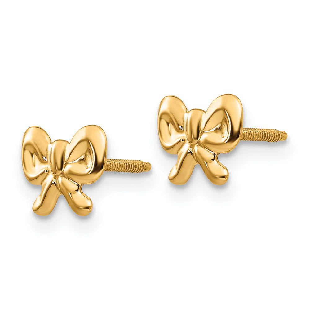 Alternate view of the Kids Textured Bows Screw Back Earrings in 14k Yellow Gold by The Black Bow Jewelry Co.
