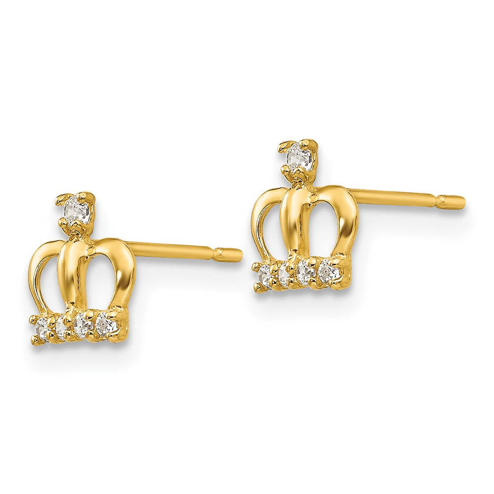 Alternate view of the Kids 6mm Cubic Zirconia Crown Post Earrings in 14k Yellow Gold by The Black Bow Jewelry Co.
