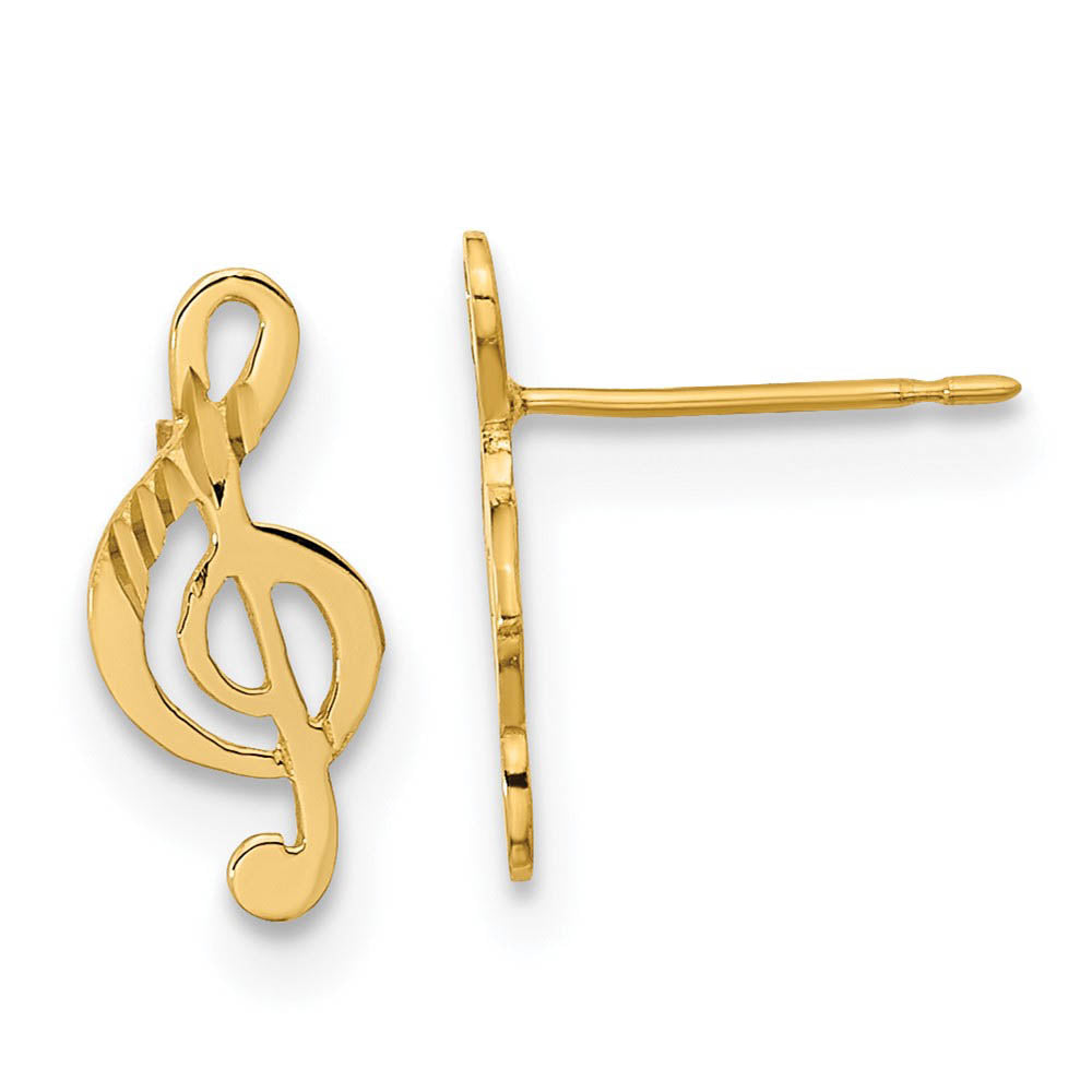 Kids Diamond-cut Treble Clef Post Earrings in 14k Yellow Gold, Item E10224 by The Black Bow Jewelry Co.