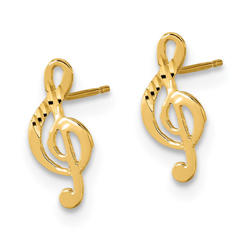 Alternate view of the Kids Diamond-cut Treble Clef Post Earrings in 14k Yellow Gold by The Black Bow Jewelry Co.