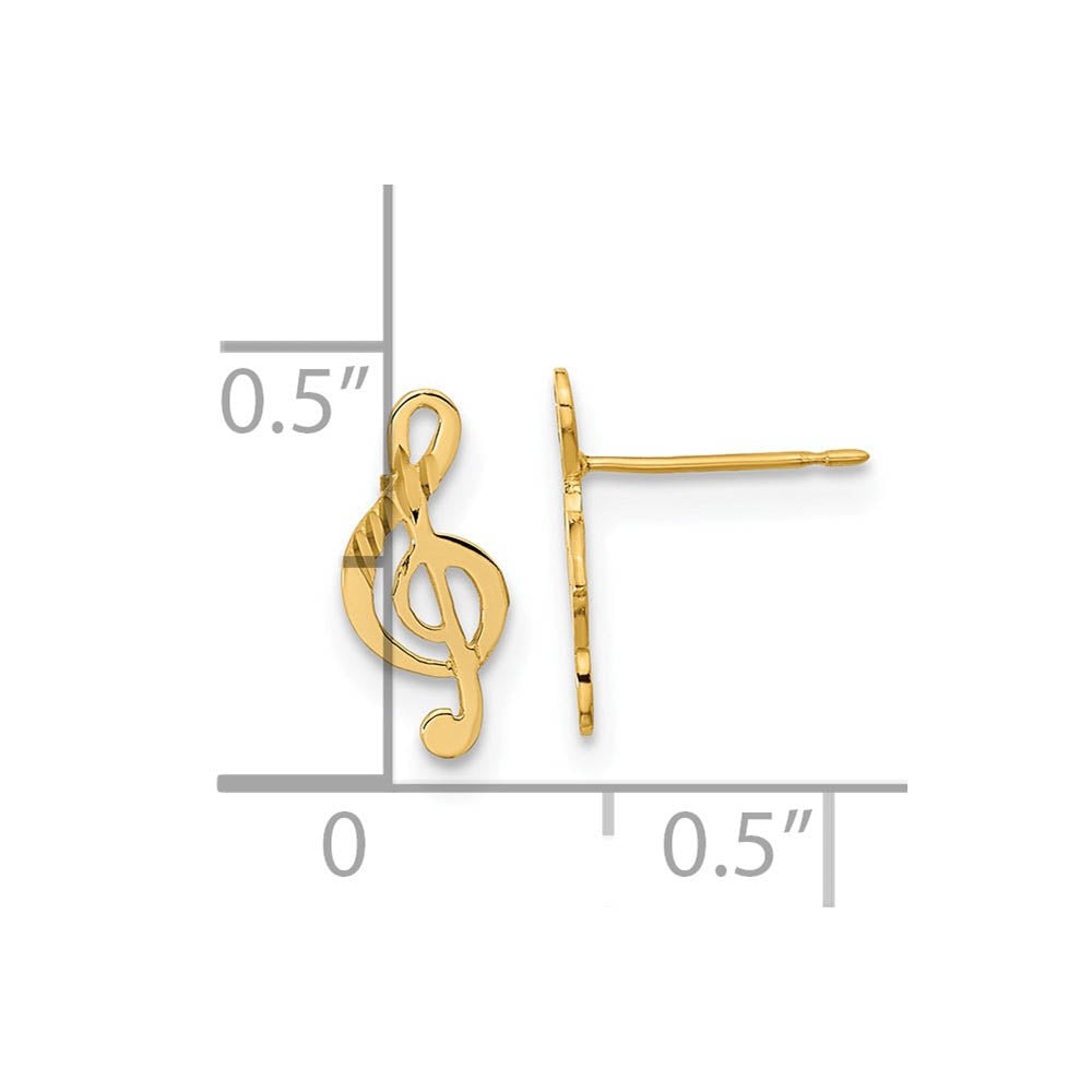 Alternate view of the Kids Diamond-cut Treble Clef Post Earrings in 14k Yellow Gold by The Black Bow Jewelry Co.