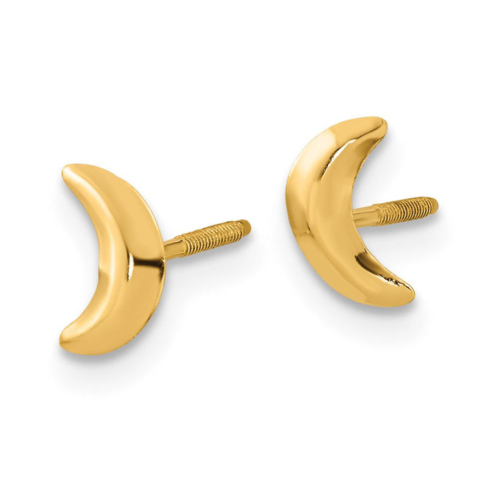 Alternate view of the Kids Polished Moon Screw Back Post Earrings in 14k Yellow Gold by The Black Bow Jewelry Co.