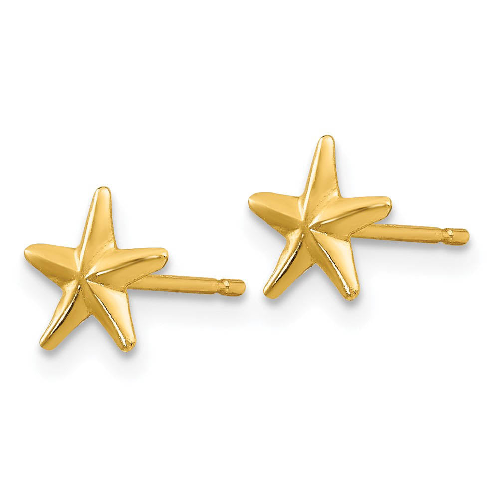 Alternate view of the 6mm Polished Nautical Star Post Earrings in 14k Yellow Gold by The Black Bow Jewelry Co.