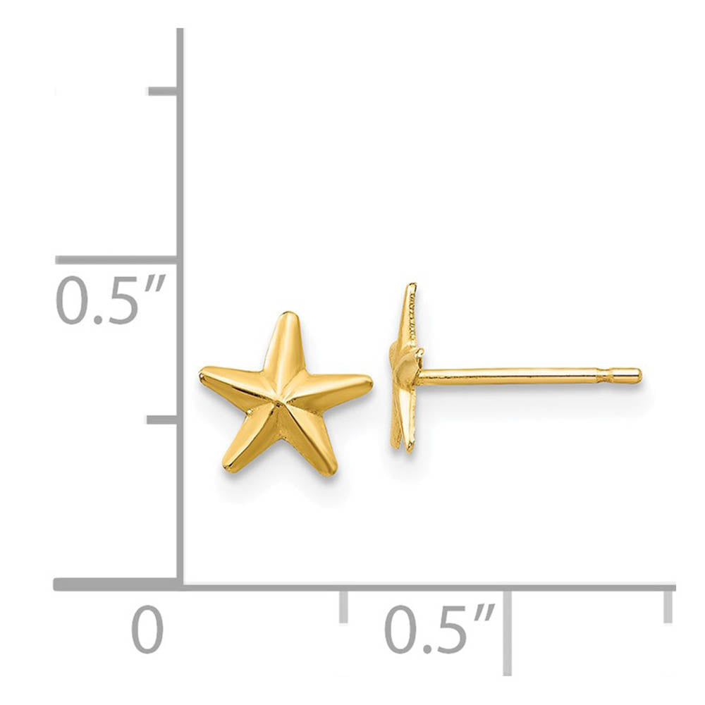 Alternate view of the 6mm Polished Nautical Star Post Earrings in 14k Yellow Gold by The Black Bow Jewelry Co.