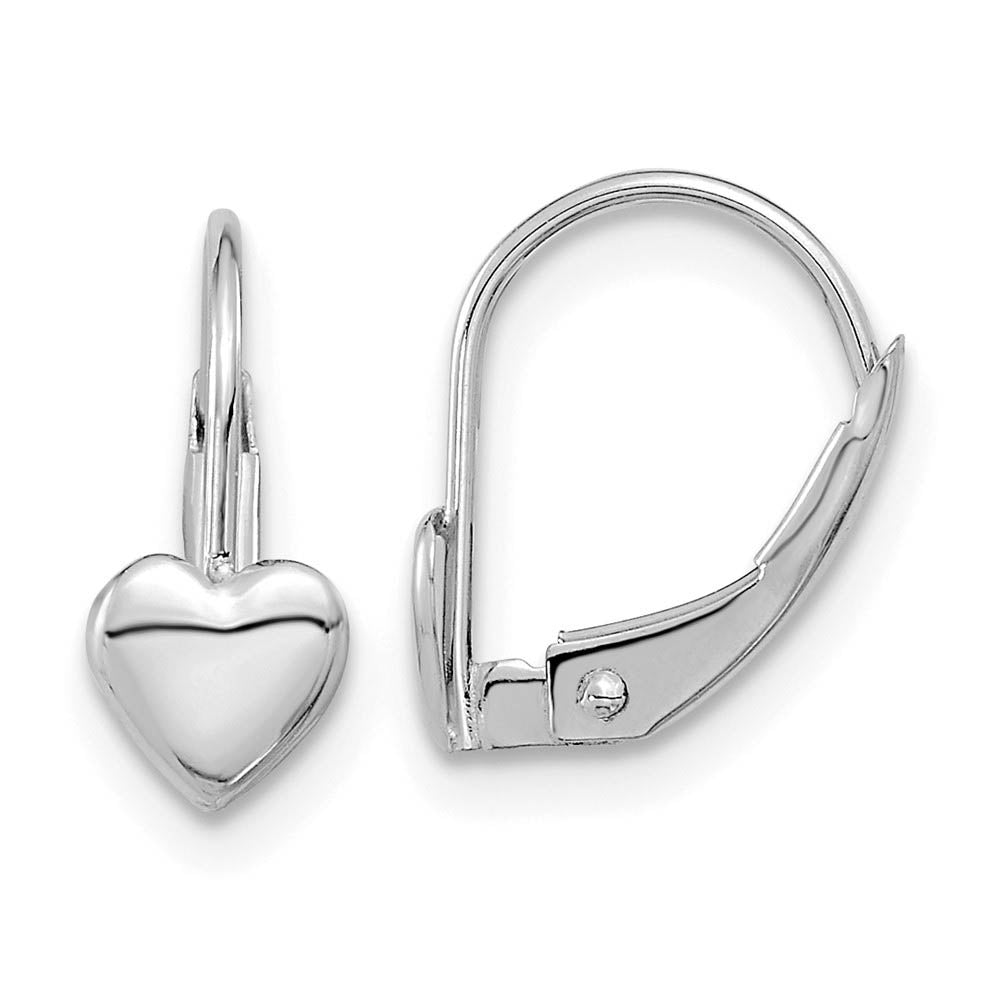 Kids Lever Back Heart Earrings in 14k White Gold, Item E10239 by The Black Bow Jewelry Co.