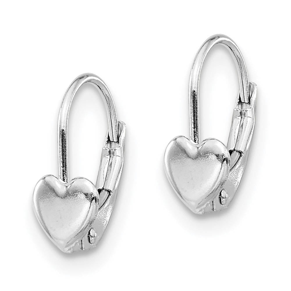 Alternate view of the Kids Lever Back Heart Earrings in 14k White Gold by The Black Bow Jewelry Co.