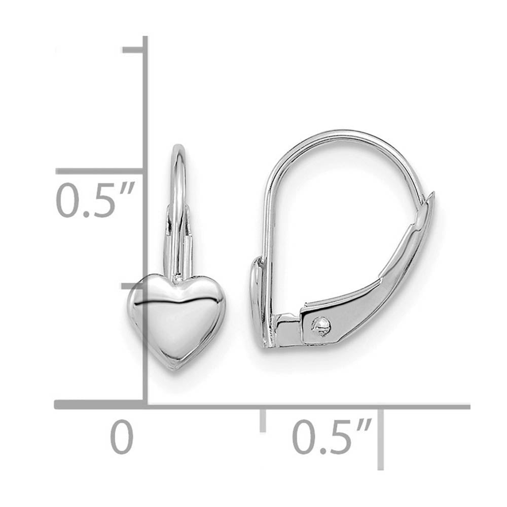 Alternate view of the Kids Lever Back Heart Earrings in 14k White Gold by The Black Bow Jewelry Co.