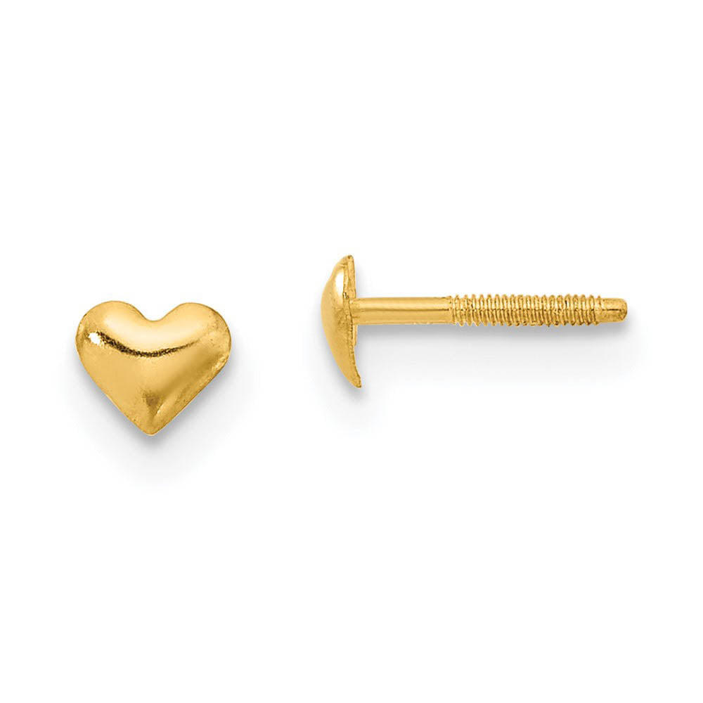 Kids Tiny Polished Heart Screw Back Post Earrings in 14k Yellow Gold, Item E10244 by The Black Bow Jewelry Co.