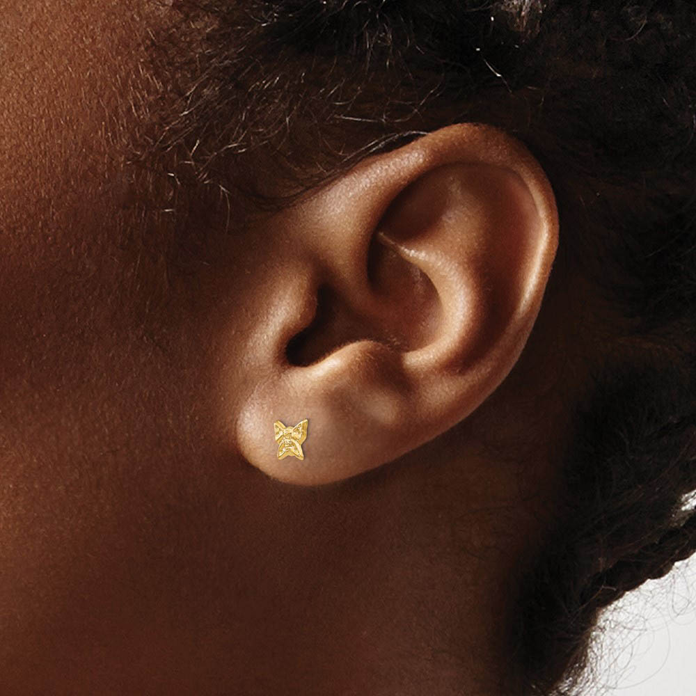 Alternate view of the Kids 5mm Butterfly Screw Back Earrings in 14k Yellow Gold by The Black Bow Jewelry Co.