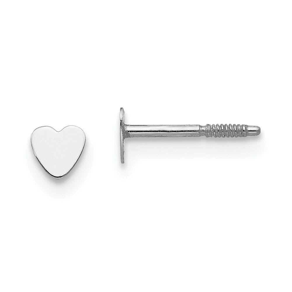 Kids 14k White Gold Tiny 3mm Heart Screw Back Post Earrings, Item E10272 by The Black Bow Jewelry Co.