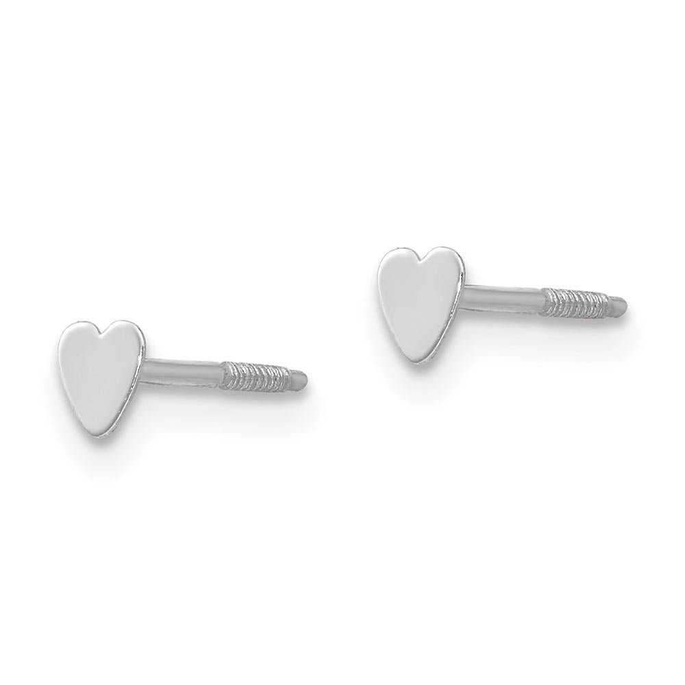 Alternate view of the Kids 14k White Gold Tiny 3mm Heart Screw Back Post Earrings by The Black Bow Jewelry Co.