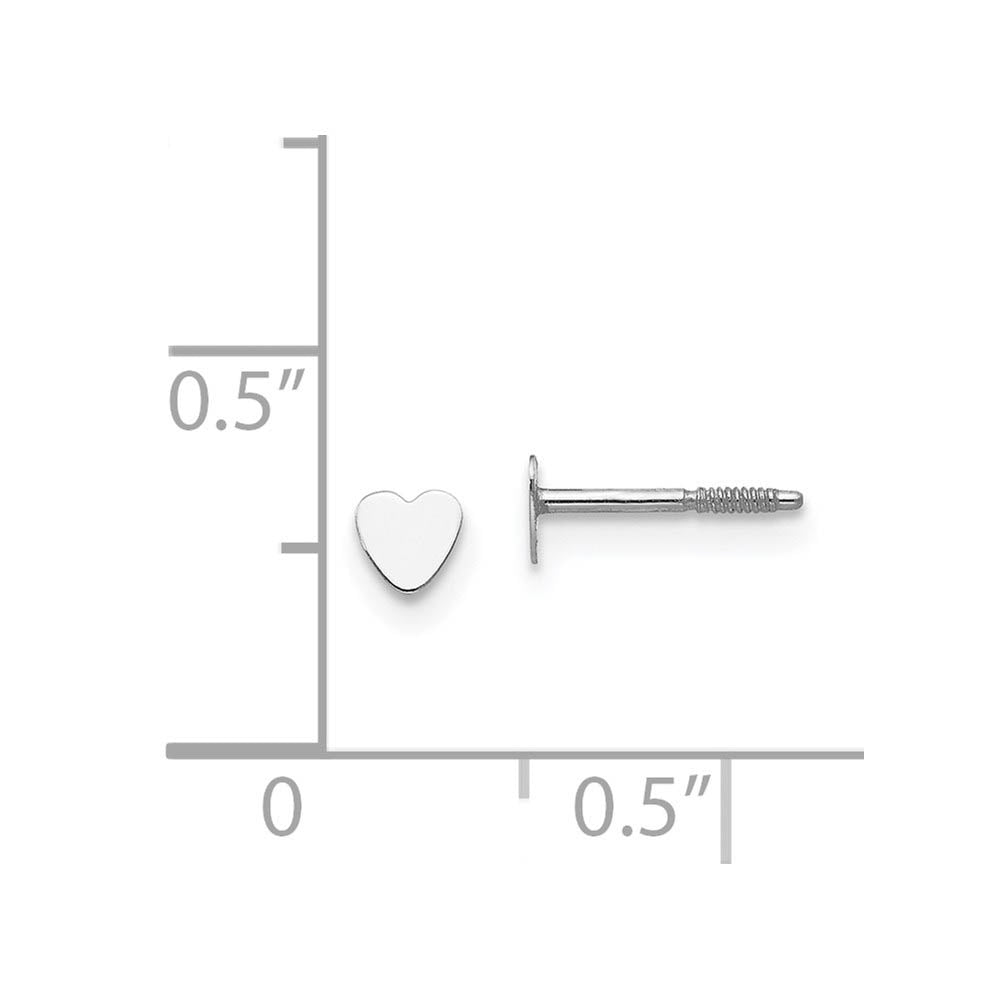 Alternate view of the Kids 14k White Gold Tiny 3mm Heart Screw Back Post Earrings by The Black Bow Jewelry Co.