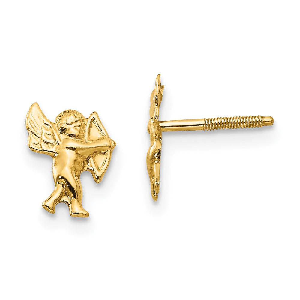 Kids 14k Yellow Gold Polished Cupid Screw Back Post Earrings, Item E10277 by The Black Bow Jewelry Co.