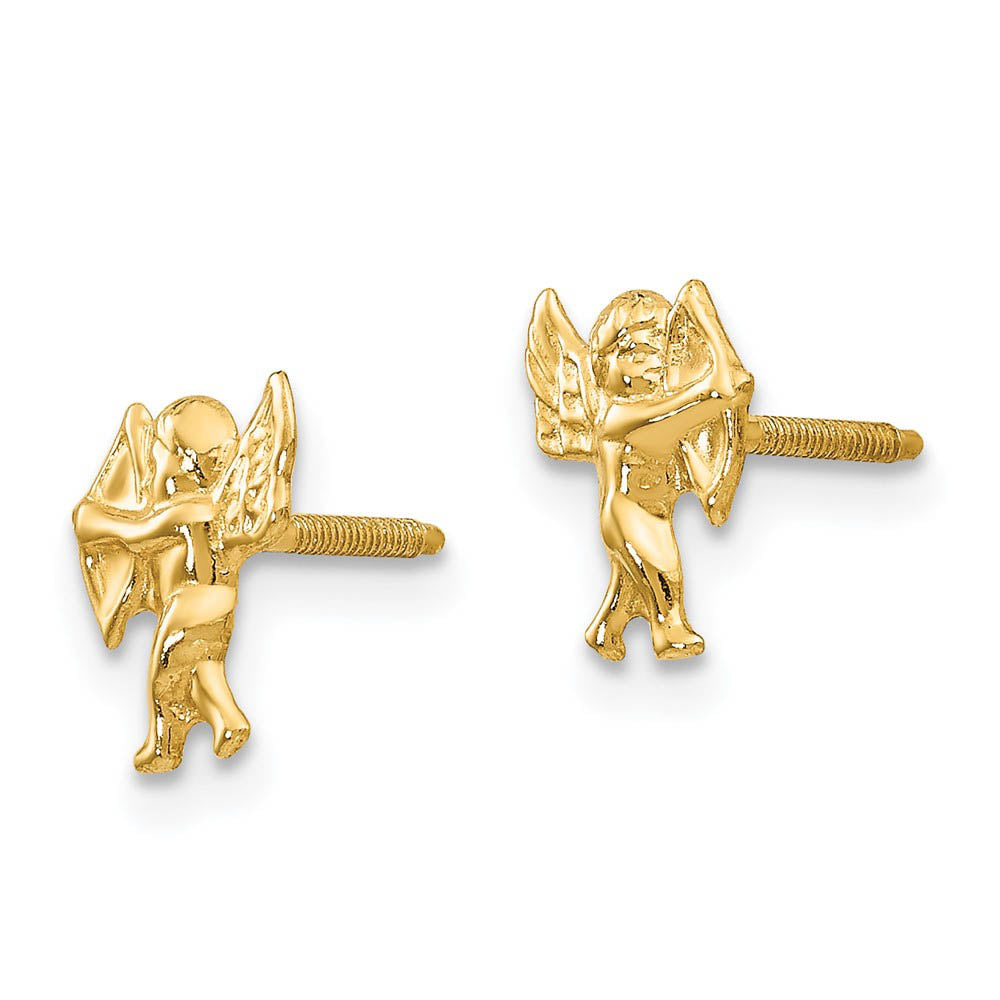 Alternate view of the Kids 14k Yellow Gold Polished Cupid Screw Back Post Earrings by The Black Bow Jewelry Co.
