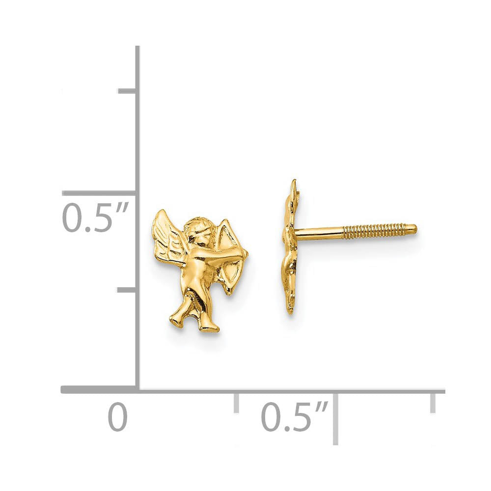 Alternate view of the Kids 14k Yellow Gold Polished Cupid Screw Back Post Earrings by The Black Bow Jewelry Co.