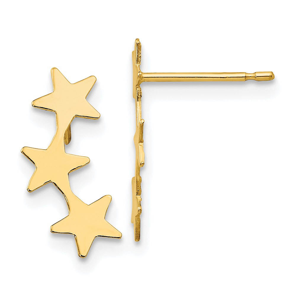 Polished Three Star Post Earrings in 14k Yellow Gold, Item E10279 by The Black Bow Jewelry Co.