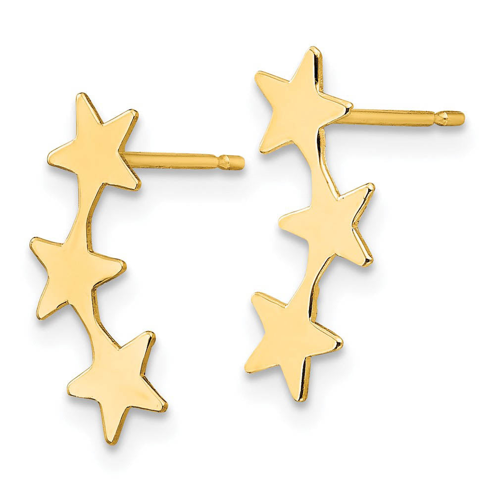 Alternate view of the Polished Three Star Post Earrings in 14k Yellow Gold by The Black Bow Jewelry Co.