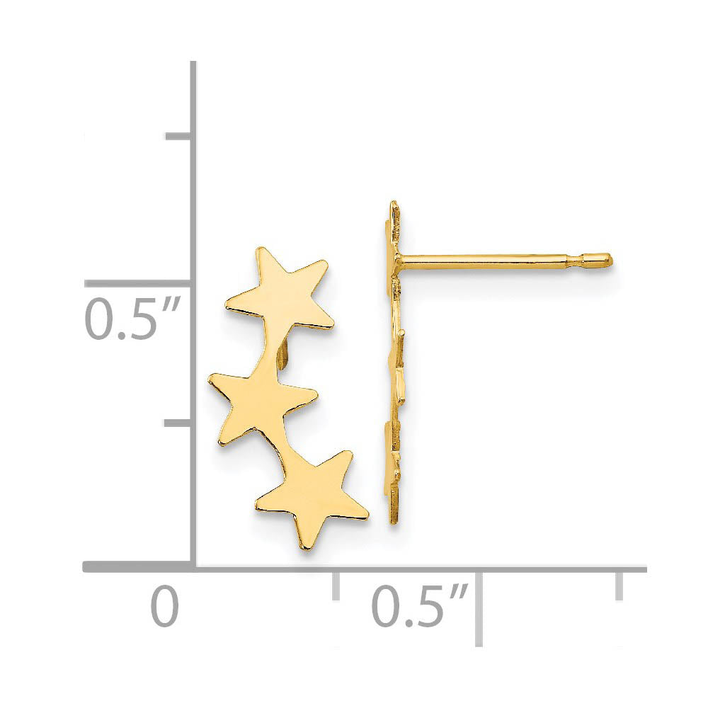Alternate view of the Polished Three Star Post Earrings in 14k Yellow Gold by The Black Bow Jewelry Co.