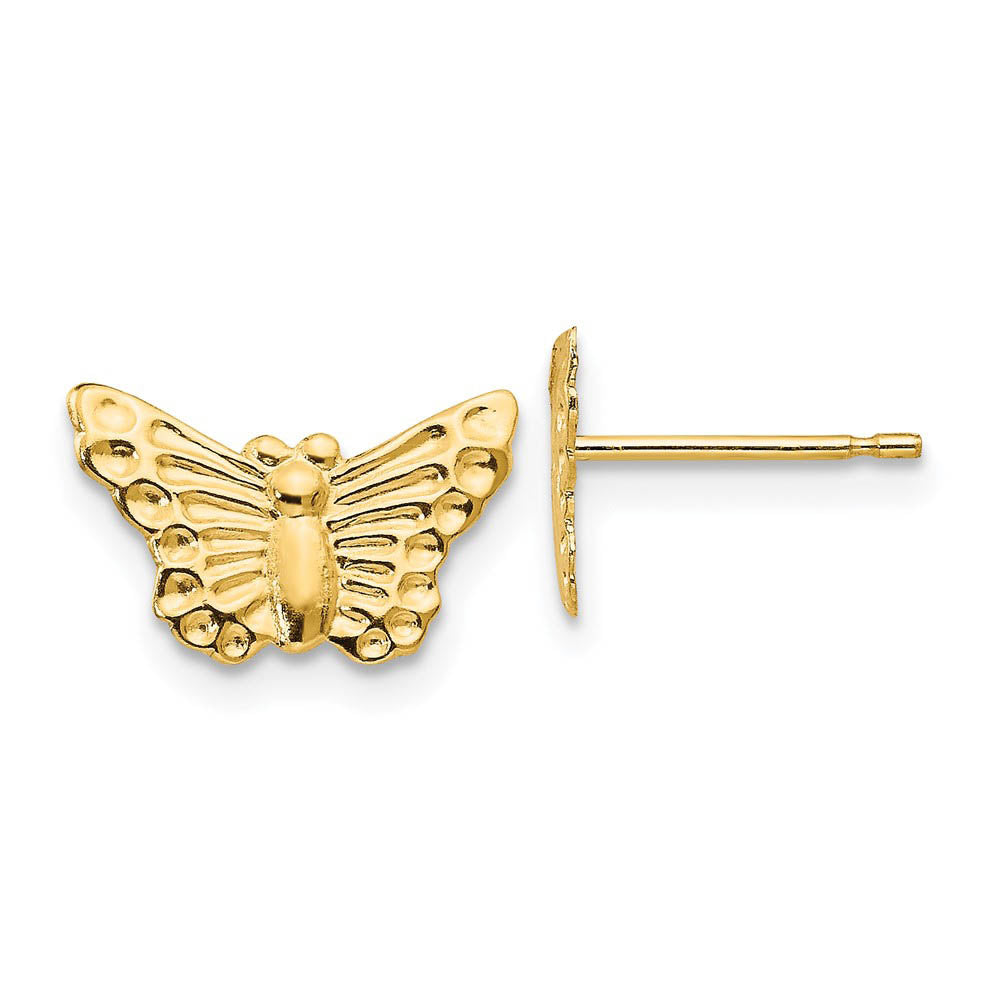 Kids 12mm Textured Butterfly Post Earrings in 14k Yellow Gold, Item E10289 by The Black Bow Jewelry Co.