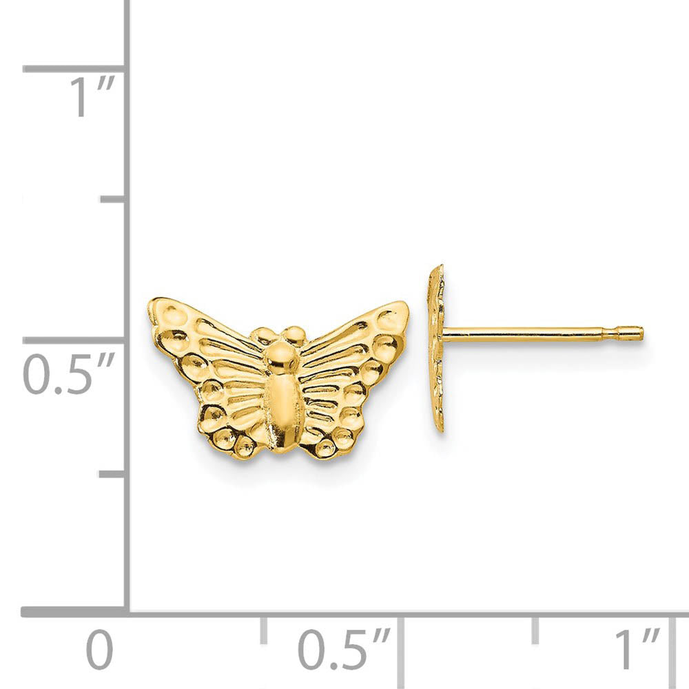 Alternate view of the Kids 12mm Textured Butterfly Post Earrings in 14k Yellow Gold by The Black Bow Jewelry Co.
